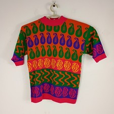 VTG 80s Womens S? Knitwaves Geometric Colorful  Sweater Jacquard Knit USA Made picture
