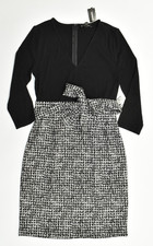 Express Women's Size Small Black Ribbed Knit Houndstooth Tie Waist Sheath Dress picture