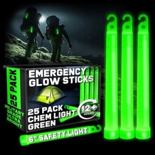 12/25 Pack  Green Glow Sticks 12 Hour Military Grade Emergency Chem Lights picture