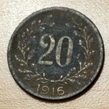 1916 Austria 20 Heller Iron WWI picture