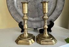 Early 18th Century  Brass Candlesticks PAIR Early English with French Influence picture