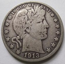 1913-D Barber Half Dollar 50C Denver 90% Silver Fine Details coin picture