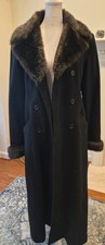 Donny Brook Vintage Wool/Faux Fur Black Dark Brown Coat Women's Early 2000 picture