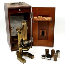 Antique Bausch & Lomb Optical Company Brass Microscope 23243 w/ Lenses in Box picture