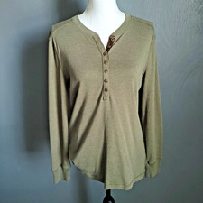 LRL Lauren Ralph Lauren Top Womens Size XL Green Henley Long Sleeve Elbow Patch picture