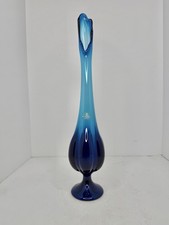 HTF Vintage MCM Viking Glass Cobalt 16.25” Swung Vase Epic 6 Petal W/label picture