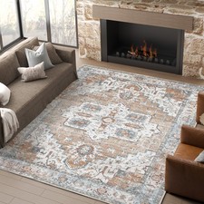 9x12 Vintage Medallion Floral Area Rug Washable Non-Slip Living Room Orange picture