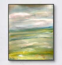 Mary Myers Original Abstract seascape Green Teal Blurred Horizon Pastel Sky picture