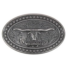 Wrangler Men's Longhorn Plaque Belt Buckle Antique Nickel Finish picture