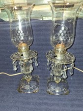 Vintage Pair Of Crystal Boudoir  Mantle Or Table Lamps. With Etched Chimney. picture