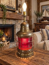 Vintage XL Brass Marine Navigation Ship's Lantern Fresnel Lens 4 Way Table Lamp picture