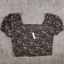 New Madewell Hopewell Puff Sleeve Crop Top Small Blurred Ikat Floral Print picture