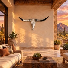 Genuine Longhorn Skull 45” Wide Black White Curved Horns Western Wall Decor picture