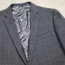 Jos A Bank Mens Blazer 43L Gray Plaid Wool Paisley Lined 1905 Sport Coat Jacket picture
