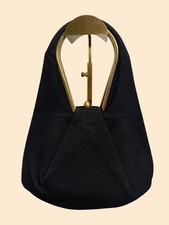 Vintage 1950s 60s Black Evening Handbag Gold Tone Metal Handle Mid Century picture