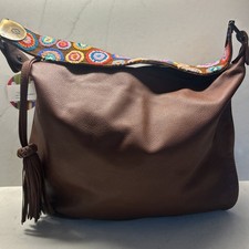 NWT Cristina Orozco Brown Leather Panama Shedron Bag Floral Embroidery Strap picture