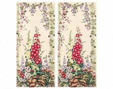 Pair Hand Painted Chinoiserie Floral  Panels Red Hollyhocks Chelsea Watercolor picture