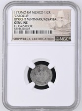 1773 MO FM MEXICO CAROLUS UPRIGHT MINTMARK/ASSAYER 1/2 REAL Shipwreck EL CAZADOR picture
