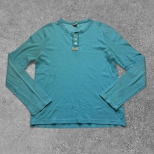 Hollister Co Mens Teal Blue Long Sleeve Henley Waffle Knit Shirt Size M Y2K picture