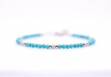 3mm Kingman Turquoise & Sterling Silver Beaded Gemstone Bracelet picture