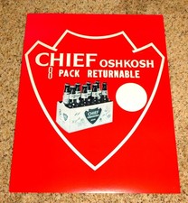 1960s Original CHIEF OSHKOSH BEER 8 Pack Of Bottles In Holder CARDBOARD Sign NOS picture