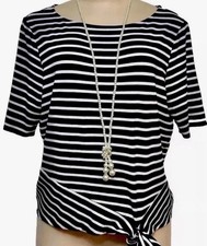 Chicos womens top size M striped shirt resort work party knit blouse Excellent picture