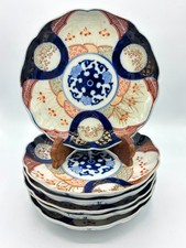 Antique Japanese Imari Plates Rare Set of 6 - Meiji Period 8.5” Scalloped Rim picture