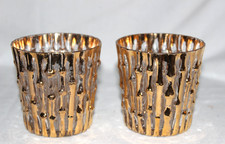 Pair Vintage MID CENTURY Imperial 22K Gold Bambu Bamboo Rocks Glass Tiki bar MCM picture