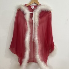 Vtg Fredericks Of Hollywood Santa Robe Sheer Nylon Feather Trim Christmas OS picture
