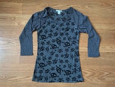 VTG Y2K AOP Skull fitted Henley raglan long sleeve shirt sz s mall goth grunge picture