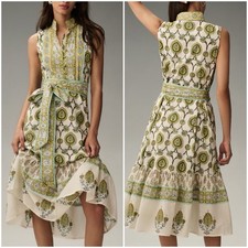 NWT Sue Sartor Large Flounce Sleeveless Green Floral Midi Dress Anthropologie picture