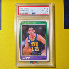 1988-89 Fleer - John Stockton #115 (RC) Utah Jazz PSA 8 NM-MT picture
