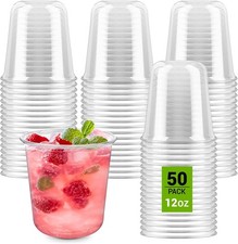 50 Pcs Round Bottom Plastic Cups, 12 oz Disposable Stemless Wine Glasses picture