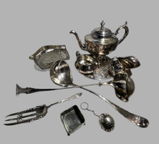 Antique Vintage Silverplate Lot 10 Pc Teapots Wallace Ladle Victorian Basket picture