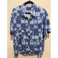 Nat Nast Luxury Originals Silk Cotton Blue Geometric Print Button Down Shirt XL picture