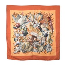 HERMES Henri de Linares Gibier 90 Silk Scarf 90cm Orange 100 Silk HERMES KL4SP2K picture
