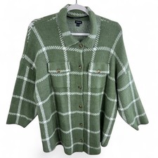Torrid Womens Size 4X Sage Green Plaid Eyelash Knit Shacket Button Front Shacket picture