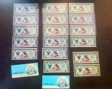 1990/1991 Disney Dollars $1 Mickey Mouse Notes Lot Walt Disney World Envelopes picture