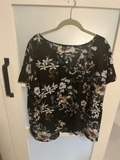 Shein Curve Black Floral Print Women's Cuff Sleeve Top Plus Size 3XL AJ picture