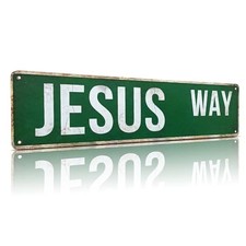 MOSM Jesus Way Metal Street Sign - Christian Wall Decor - Vintage 4