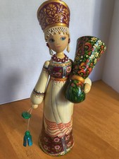 Vintage Russian Wooden Bell Doll Signed Egorova Tver Pattern Folk Art 2002 picture
