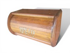 Vintage MCM Wooden Roll Top Bread Box BREAD Lettering Mountable Farmhouse picture