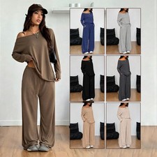 Woman’s 2 Pieces Set Long Sleeve T-Shirt With Wide Leg Pants Comfortable Stylish picture