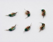 Green Flash Scud Trout Flies Bead Head Size 16 Nymph Fly Fishing Lot of 6 picture