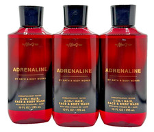 NEW Bath & Body Works Lot of 3 Bottles Adrenaline 3-In-1 Hair Face Wash 10 oz picture