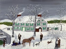 Grandma Moses (Handmade) Signed Oil Painting on Canvas 16x24 in Naif Art.. picture