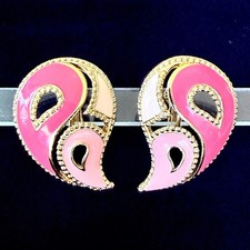 Vintage Avon Kaleidoscope Pink Enamel Paisley Clip On Earrings Gold Tone 1980s H picture