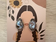 Golden Hills Turquoise Decorative Matte Sterling Silver Stud Earrings .78”L picture