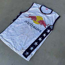 Red Bull VTG 90s Krating Daeng Muay Thai Boxing Tank Top XL White/Blue  picture