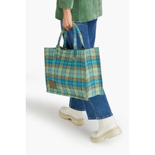 NWT $360 MSRP Sandro Kasbah Tartan Wool Leather Trim Tote Bag Blue Green Large picture